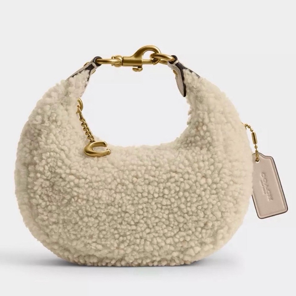 Coach Joni Bag in Shearling & Glovetanned Leather Brass/Beige NWT